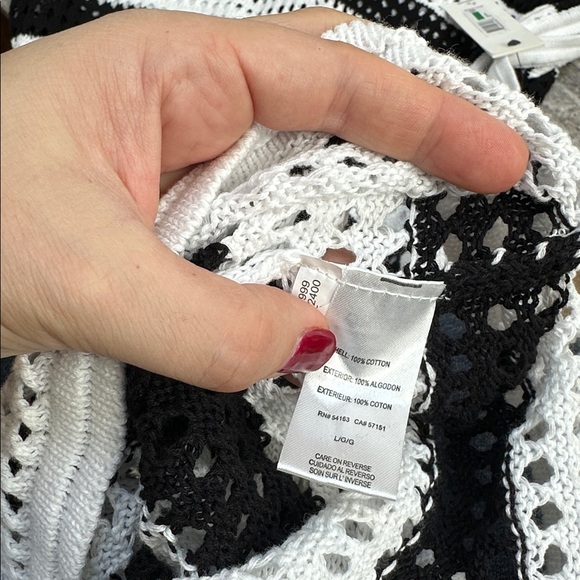 NWT DKNY Swimsuit Cover-Up Black & White Stripe Crochet V Neck Dress Sz L - Picture 11 of 11
